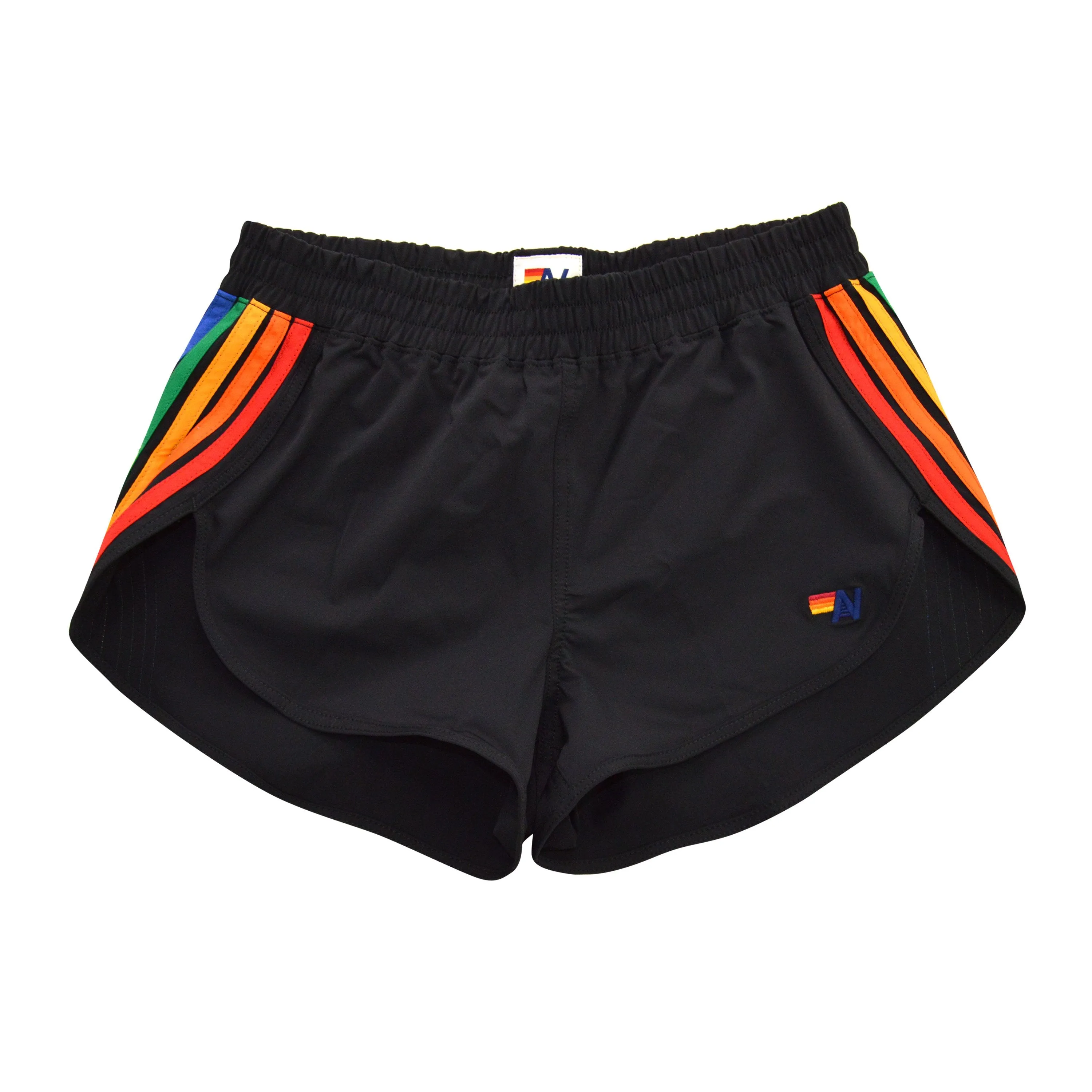 WOMEN'S 5 STRIPE FLEX BOARD SHORTS - BLACK // RAINBOW