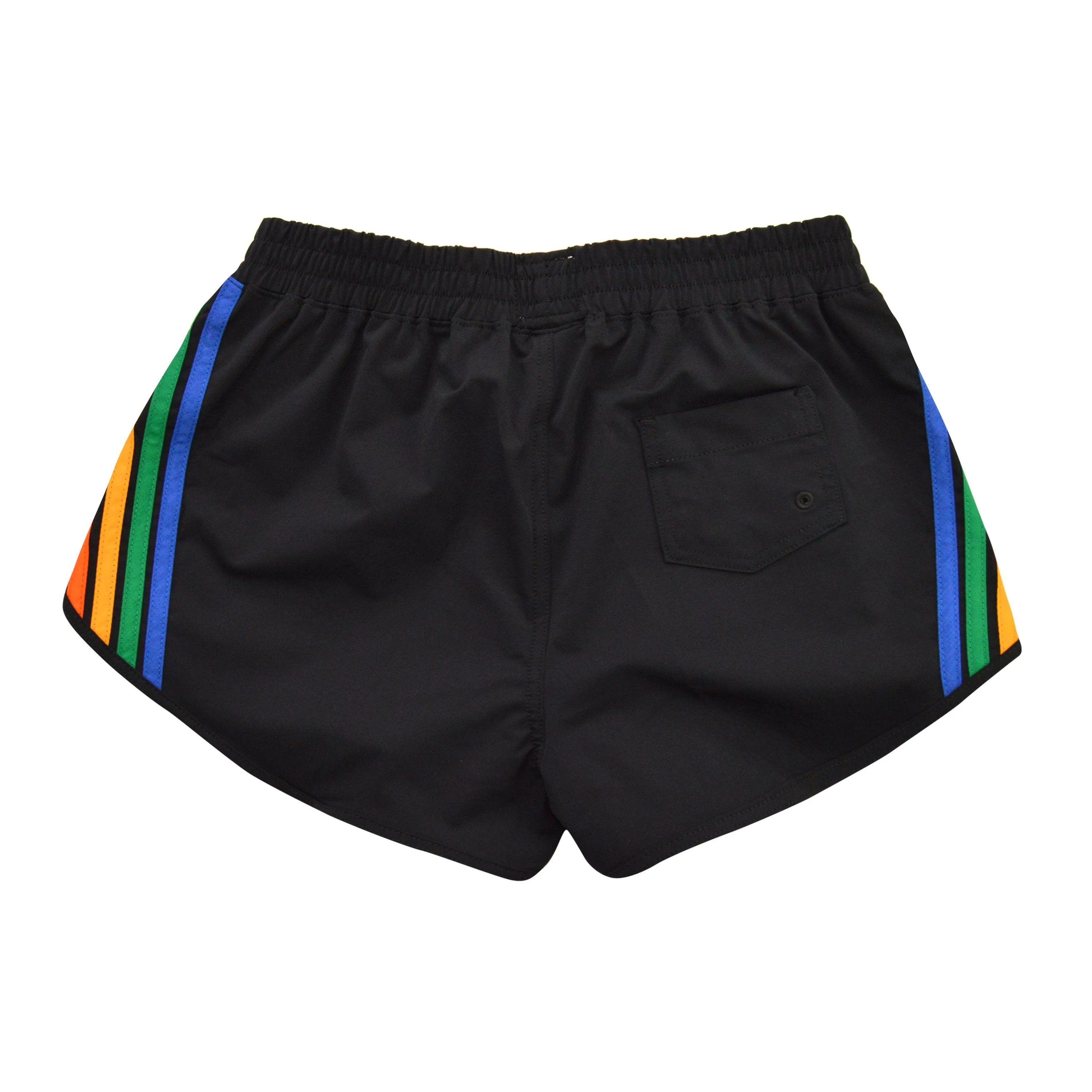 WOMEN'S 5 STRIPE FLEX BOARD SHORTS - BLACK // RAINBOW
